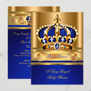 Prinz Junge Baby Shower Royal Blau Goldene Krone 2 Einladung