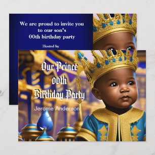 Prinz Junge Geburtstag Blau Gold Afroamerikanisch Einladung