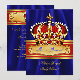 Prinz Jungen Baby Shower Rot Königlich Blau Golden Einladung