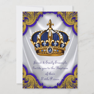 Prinz Jungen Taufe Royal Blau Gold Wirbel Satin Einladung
