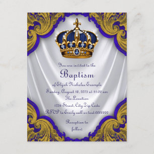 Prinz Jungen Taufe Royal Blau Gold Wirbel Satin Einladung