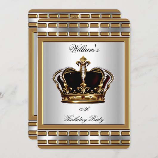 Prinz King Royal Crown Gold Silver Birthday Party Einladung (Vorne/Hinten)