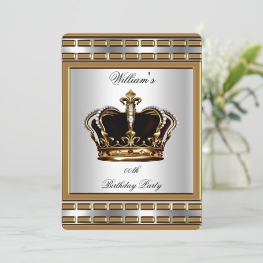 Prinz King Royal Crown Gold Silver Birthday Party Einladung (Stehend Vorderseite)