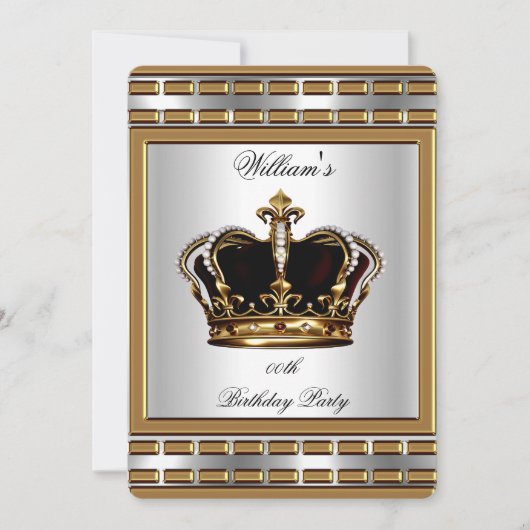Prinz King Royal Crown Gold Silver Birthday Party Einladung (Vorderseite)