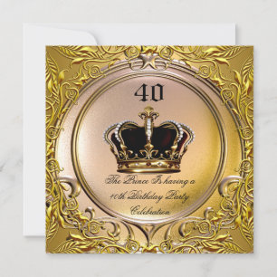 Prinz König Gold Royal Schwarze Krone Geburtstag 3 Einladung