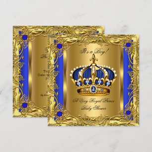 Prinz königsblau Baby Shower Junge regal Gold 2 Einladung