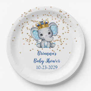 Prinz königsblaues Gold Elefant Junge Baby Shower  Pappteller