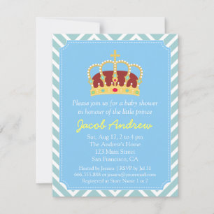 Prinz Kronen-Baby-Party Blau Weiße Chevron Einladung