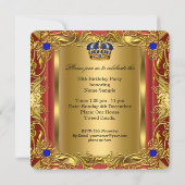 Prinz oder King Red Gold Royal Blue Crown Geburtst Einladung (Rückseite)