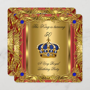 Prinz oder King Red Gold Royal Blue Crown Geburtst Einladung