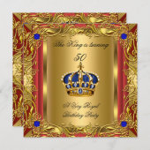 Prinz oder King Red Gold Royal Blue Crown Geburtst Einladung (Vorne/Hinten)