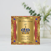 Prinz oder King Red Gold Royal Blue Crown Geburtst Einladung (Stehend Vorderseite)