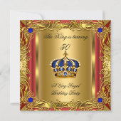 Prinz oder King Red Gold Royal Blue Crown Geburtst Einladung (Vorderseite)