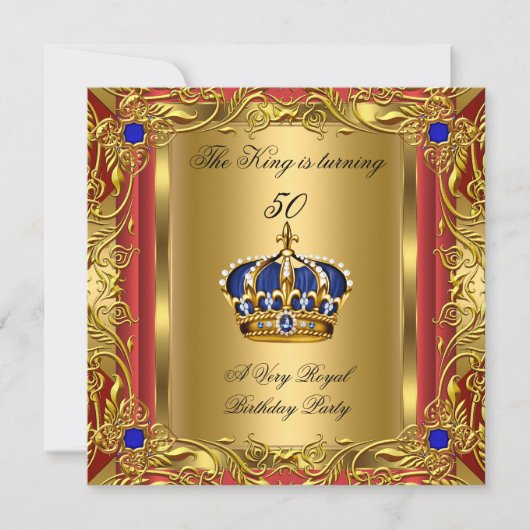 Prinz oder King Red Gold Royal Blue Crown Geburtst Einladung (Vorderseite)
