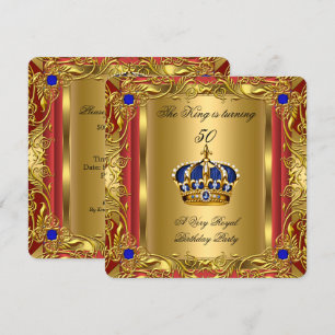 Prinz oder König Rot Gold Royal Blau Krone Geburts Einladung
