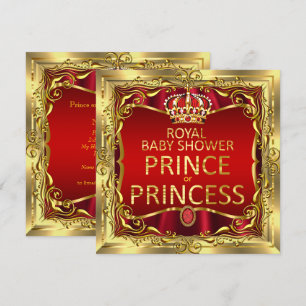 Prinz oder Prinzessin Baby Shower Rot Gold Einladung