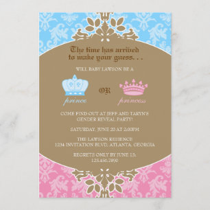 Prinz oder Prinzessin Damask Gender Reveal Party Einladung