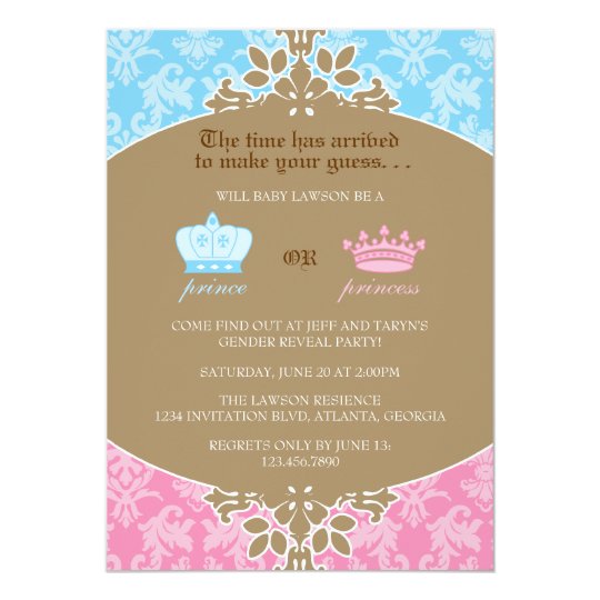 Prinz Oder Prinzessin Damask Gender Reveal Party Einladung Zazzle De