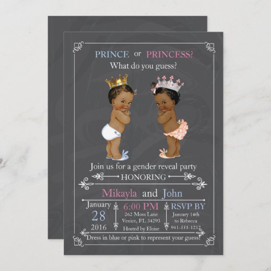 Prinz oder Prinzessin Gender Reveal Afrikanisch Am Einladung (Vorne/Hinten)