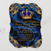 Prinz Royal blau und goldfarben Krone und Seide In Einladung (Vorne/Hinten)