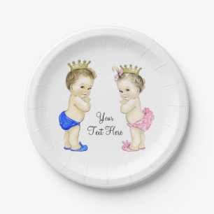 Prinz und Prinzessin Zwillingsbabys Junge und Mädc Pappteller