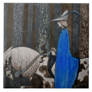 Prinz und Tomten fahren durch den Wald Fliese