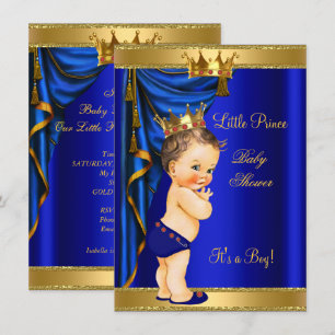Prinzen-Baby-Party Blau Gold Rot Brünett Einladung