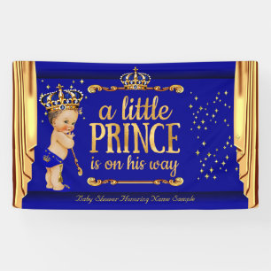 Prinzen-Baby-Party Blau Gold Vorhänge Brünette Jun Banner