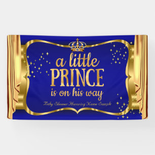 Prinzen-Baby-Party Blau Goldene Krone Vorhänge Banner