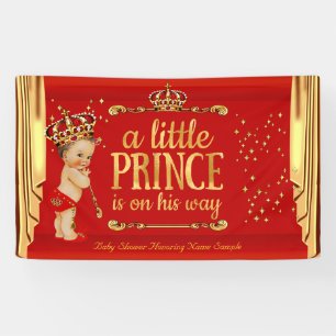 Prinzen-Baby-Party rote goldene Vorhänge Brünette Banner