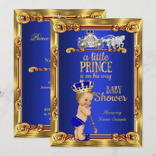 Prinzen-Baby-Party Royal Blau Gold Kutsche Blond Einladung