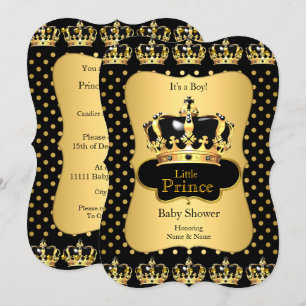 Prinzen-Baby-Party Schwarz Gold Punkte Einladung