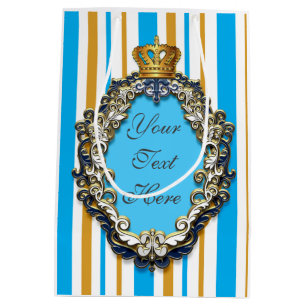 Prinzenkrone Blau & Gold Personalisierte Tasche Mittlere Geschenktüte
