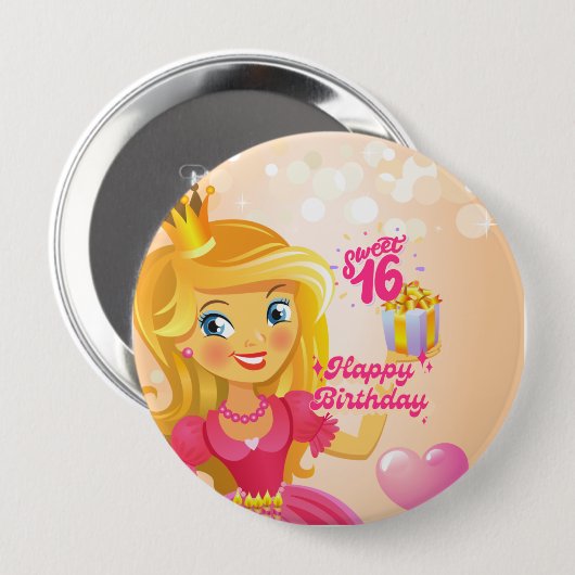 Prinzessin 16. Geburtstag Button (Vorne & Hinten)