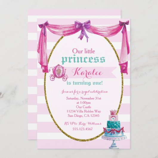 Prinzessin 1. Geburtstag Party Einladung (Vorne/Hinten)