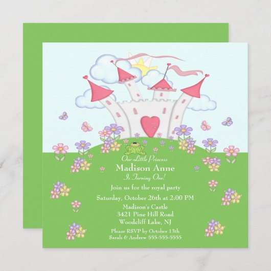 Prinzessin 1. Geburtstag Party Einladung (Vorne/Hinten)