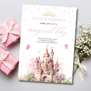Prinzessin 1. Geburtstag Rosa Königsschloss Märche Einladung