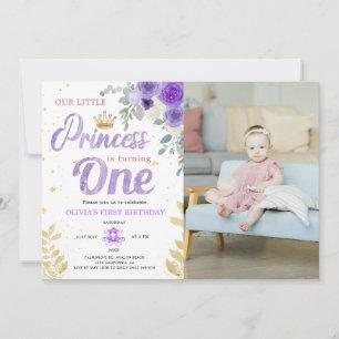 Prinzessin 1. Geburtstags-Foto-Krone Lila Violett Einladung
