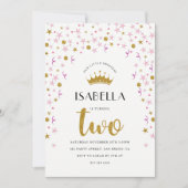 Prinzessin 2. Geburtstag| Gold und Rosa Confetti Einladung (Vorderseite)