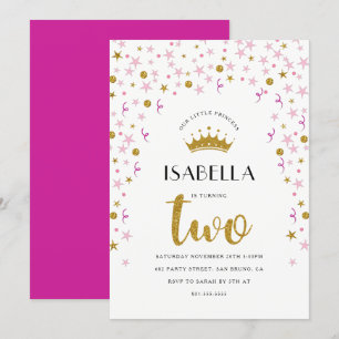 Prinzessin 2. Geburtstag  Gold und Rosa Confetti Einladung