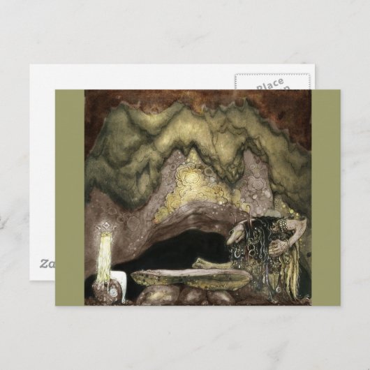 Prinzessin am Tisch mit Troll Postkarte (Vorne/Hinten)