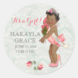 Prinzessin Baby Mädchen AfroamerikanischECustomize Runder Aufkleber