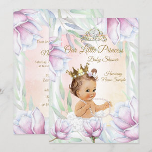 Prinzessin-Baby-Party Rosa Flieder Floral Brünett Einladung