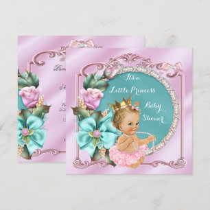 Prinzessin Baby Shower Floral Türkis Rosa Blondes Einladung