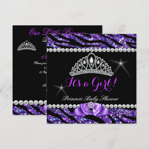 Prinzessin Baby Shower Glitter Lila Zebra Schleife Einladung