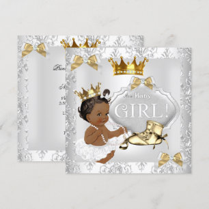 Prinzessin Baby Shower Gold Silber Damast Ethnisch Einladung