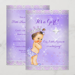 Prinzessin Baby Shower Lila Lavendel Tiara Brünett Einladung