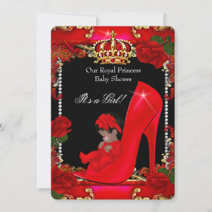 Prinzessin Baby Shower Mädchen Gold Rot Rose Schuh Einladung