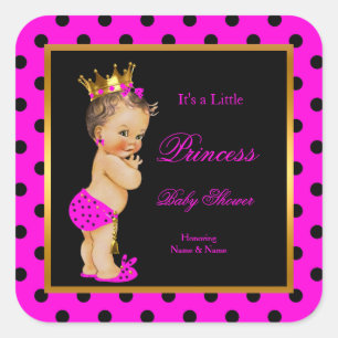 Prinzessin Baby Shower Mädchen Hot Pink Schwarz Br Quadratischer Aufkleber