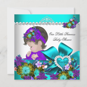 Prinzessin Baby Shower Mädchen Lila Türkis Blau 4 Einladung